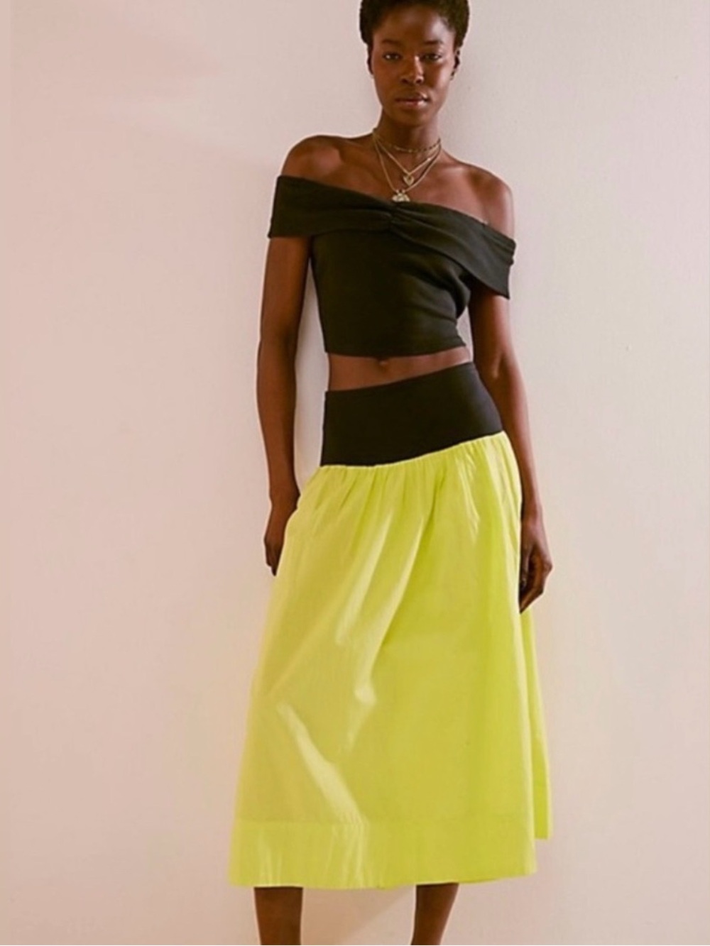 Free People Neon Yellow Midi Skirt